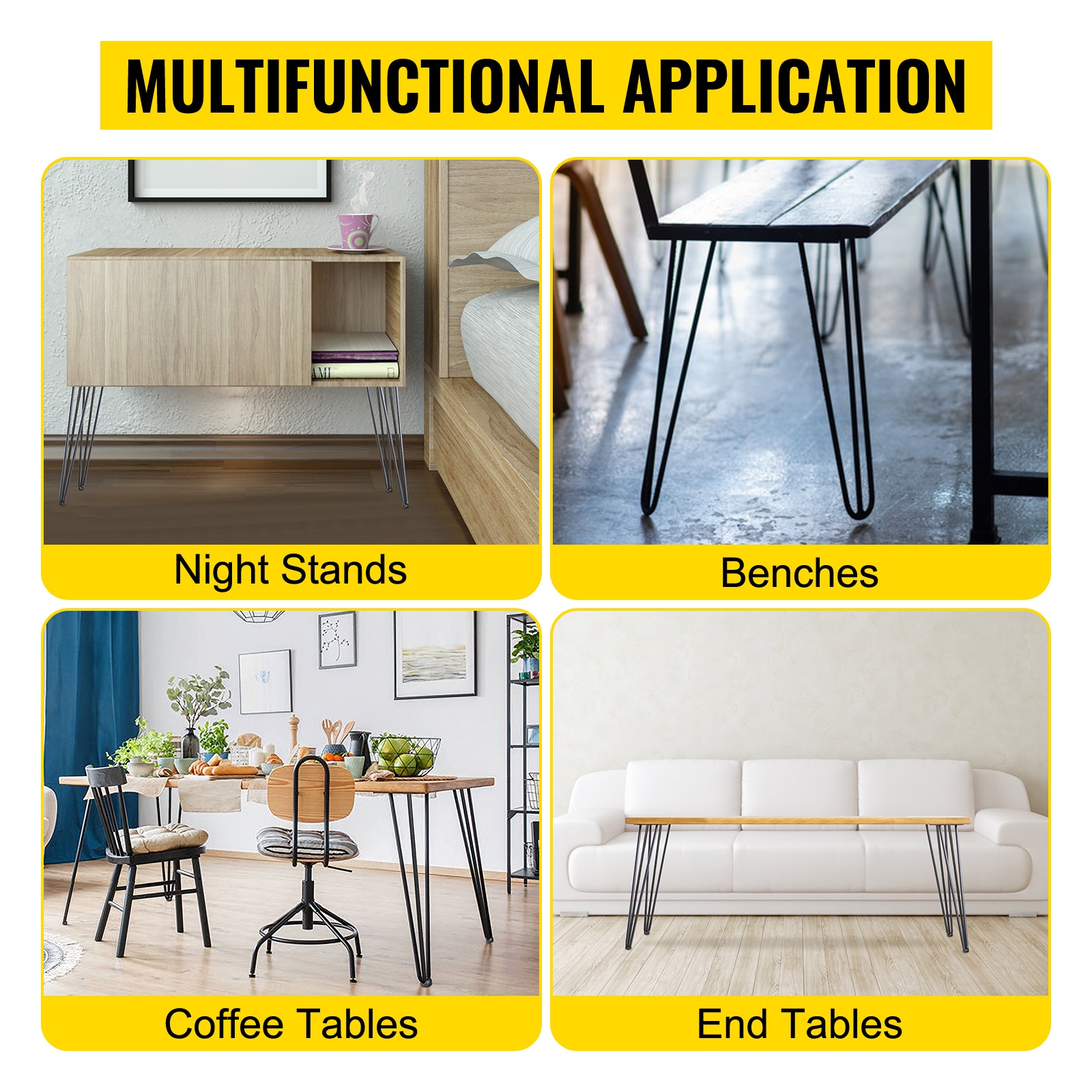 Hairpin Table Legs 20" Black Set Of 4 Desk Legs 880lbs Load Capacity (Each 220lbs) Hairpin Desk Legs 3 Rods For Bench Desk Dining End Table Chairs Carbon Steel DIY Heavy Duty Furniture Legs_maomaolike.com